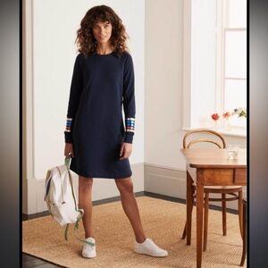 Boden Terry Navy Blue Long sleeve Dress with Striped Cuffs